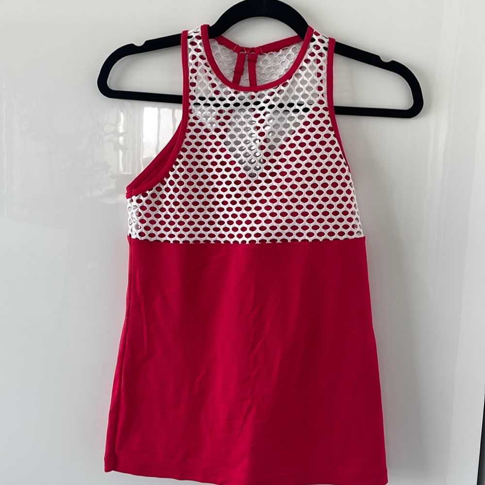 Lorna Jane red rank top with built in sports bra